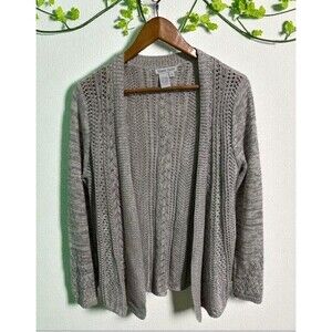 Nomadic Traders Cardigan Sweater Women’s Small Open Knit Tan Ramie Cotton Blend